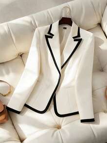 Elenzga Plus Size Colorblock French Style Blazer Jacket For Women, Elegant High-End Luxury Chic Formal Double-Breasted Suit, Autumn Suit Jacket For Women Professional Clothes Women Blazer Women's Suits Women Office Wear - Apricot - View 9