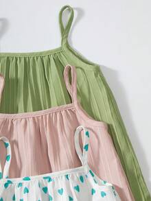 Souflis Souflis 3 Packs Baby Girl Kids Summer Outfits Casual Sweet Polka Dot Heart Print Ruffle Hem Sleeveless Cami A-Line Soft 3 Pieces Set Dresses Beach Vacation Dress Clothes For Summer Spring - Multicolor - View 5