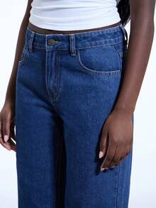 COUREZ Low Rise Slim Fit Jeans In Mid Blue Wash /Y2K Spring For Women Street Streetwear Denim Going Out Party Summer Jeans - Blue - View 8