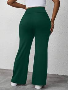 SHEIN PETITE CURVE Quần nỉ ống loe trơn dành cho nữ cỡ lớn - màu xanh lá - Xem 2