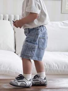 Quần short kaki dáng rộng rách rưới cho bé trai, màu xanh dương - Rửa nhẹ - Xem 4