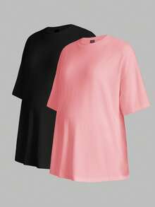 Modmama Camiseta larga de maternidad de corte holgado y casual, multicolor - Rosa - Ver 10