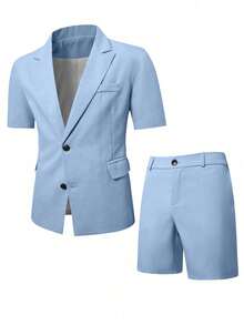 Calvornis Men's Summer Short-Sleeved Formal Suits & Suit Shorts, Suitable For Daily Business Parties Men Summer Suits Men 2 Pieces Outfits Blue Light Blue Suit Men Baby Blue Men Set Casual Suits For Men.A Great Gift For A Boyfriend Or Husband. Formal - Baby Blue - View 4