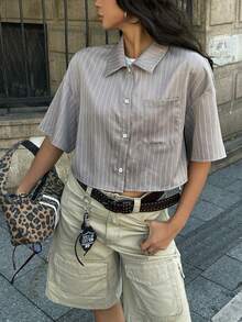 Coolane Top corto holgado a cuadros estilo preppy vintage para mujer, primavera/verano, camisa roja para Año Nuevo - Gris - Ver 5
