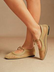 Rosivie Women Flats Spring And Summer New Models, Square Toe Design, Retro Love, Comfortable And Simple Vacation, Women's Flat Bottom, A Must For Commuting, Casual And Versatile - Apricot - View 7