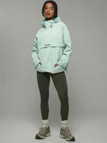 Musera Sport 尼龙半拉链口袋细节Logo连帽外套，春夏皆宜，可作雨衣、徒步、运动、休闲、假日、节日、街头服饰、冬季、返校季、健身、休闲、日常、冬季、圣诞节穿着。 - 薄荷綠 - 查看 4