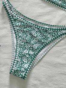 Swim Mod 女士热带印花两件式比基尼套装，休闲度假风，迷你杯，夏季度假泳装 - 彩色 - 查看 5