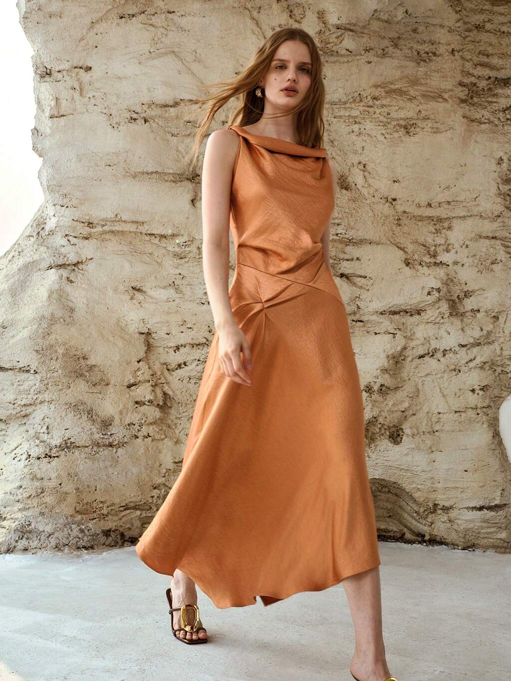 WOMEN'S ELEGANT COWL NECK SLEEVELESS LONG DRESS, SUMMER