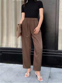 Solavon Women's Solid Color Drawstring Loose Casual Everyday Pants - Coffee Brown - View 2