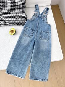 Quần yếm denim xanh nhạt dáng rộng cho bé trai, thích hợp cho mùa hè. - Rửa nhẹ - Xem 2