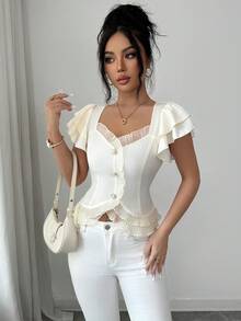 Elenzga Ladies Weave Elegant Commuting Summer Shirts - Apricot - View 5