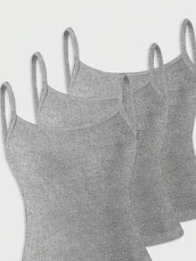 Sparklyn Bộ 3 áo hai dây cho bé gái tuổi teen, chất liệu mềm mại, kiểu dáng tối giản và thời trang, phù hợp mặc ngoài hoặc mặc trong, đa năng cho các hoạt động hàng ngày. - Xám - Xem 4