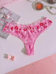 PetitDoll 女士时尚性感心形图案蝴蝶结蕾丝丁字裤 - 粉色 - 查看 6