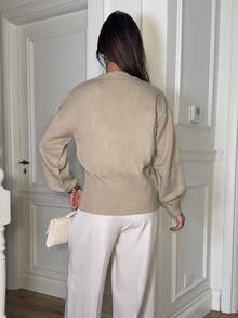 Ronhire Áo khoác cardigan cài nút màu trơn dành cho nữ - Màu be - Xem 2