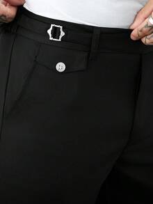 Manfinity CasualCool Men's Solid Color Pocket Casual Knee-Length Shorts Black Dress Shorts Men Black Designer Shorts Man Black Shorts Men - Black - View 3