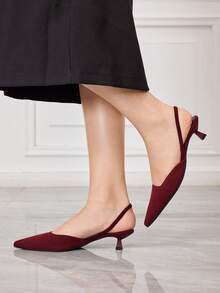 Sleekvia Ladies' Black Commuter Strap Elastic Strap Pointed Toe Thin Heel Kitten And Spring Festival Women's Shoes - Burgundy - View 3
