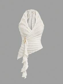 Sweetra 女士针织提花吊带露背吊带衫，夏季性感修身无袖上衣 - 杏色 - 查看 1