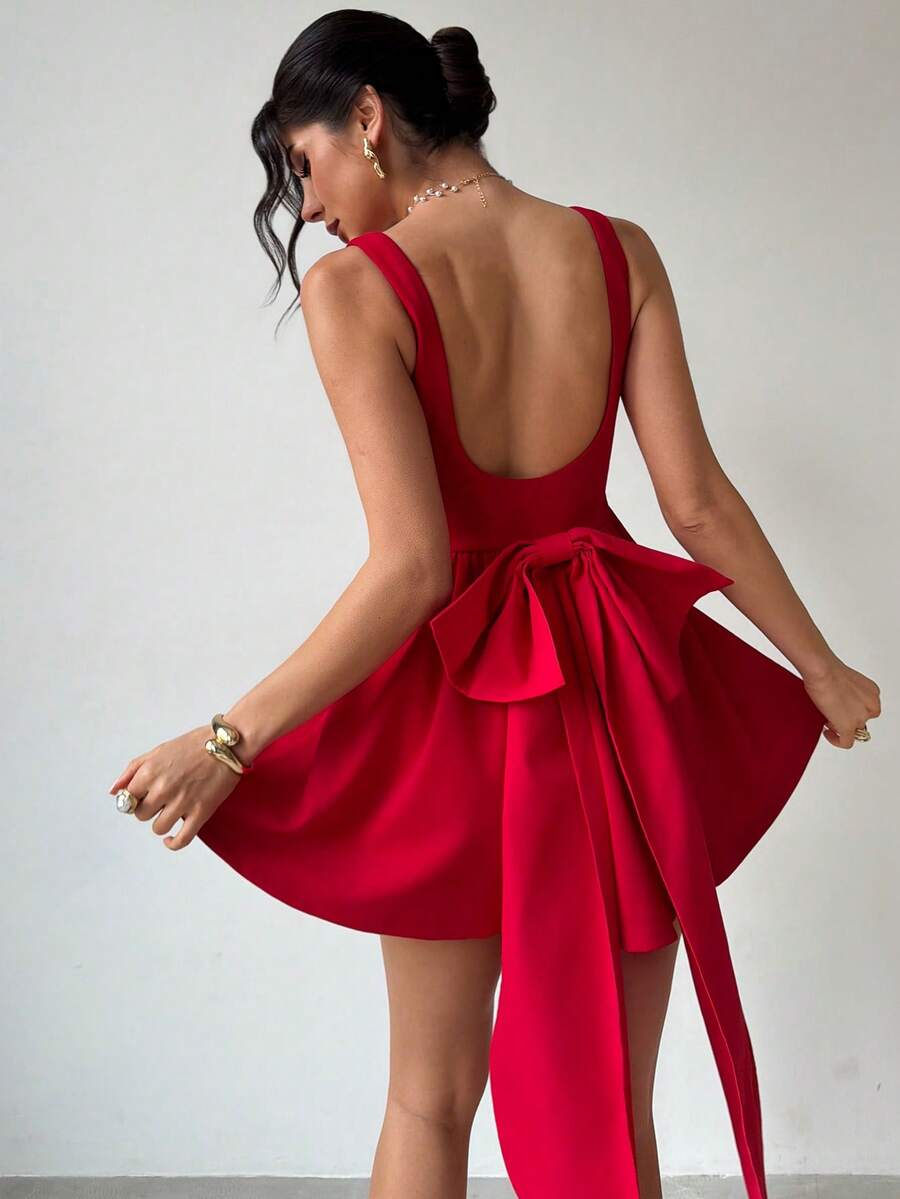 Firerie Vestido mini elegante de mujer con lazo, espalda descubierta y silueta de línea A con diseño de mariposa para fiestas y el Día de San Valentín