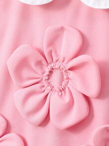 Vestido Elegante e Fofo Sem Mangas com Decoração Floral em Linha A, Rosa Pálido, Adequado para Atividades Escolares de /Verão, Festa de Aniversário, Reunião - Rosa chiclete - Visão 5