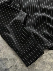 AXEPEAK Camisa casual de manga larga con botones delanteros y rayas, de moda versátil para hombres - Negro - Ver 4