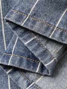 Livesso Spring & Summer Loose Business Casual Vacation Music Festival Fashion Office Wear Street Textured Striped Waist Tie Design V-Neck Denim Blouse For Women - Dark Wash - View 8