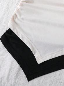 Elladie kids Tween Girl 2-Pieces Asymmetric Hem Ruched T-Shirts , Stylish Short-Sleeve Tops Featuring Decorative Shoulder Details. - Black and White - View 8