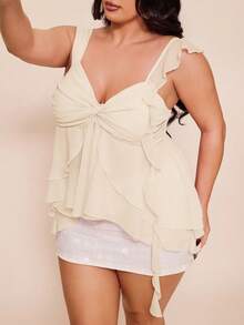 SHEIN BAE Plus Size Women Asymmetrical Ruffle Hem Camisole Top, Pink - Apricot - View 8