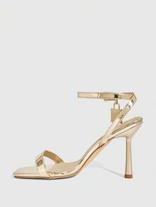 CUCCOO SZL Women's Square Toe Rhinestone Ankle Strap Sandals For Christmas - Gold - View 4