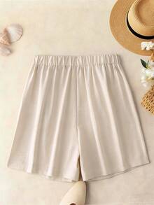 Franclia Women's Summer New Casual Everyday Commute Simple Versatile Comfortable Pleated Loose Shorts - Apricot - View 2
