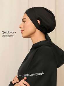 GLOWMODE X Reem Modest Glow Wherever You Go Quick-Dry Ear-Exposed Reflective Logo Adjustable Tie Head Covering Daily Casual Gym Training Wear - Black - View 1