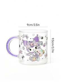 HELLO KITTY AND FRIENDS | SHEIN 1个17.6盎司/520毫升可爱卡通图案印花亮面手柄装饰硼硅酸盐玻璃杯，耐冷耐热，适用于牛奶、果汁、咖啡等。 - 無色 - 查看 10