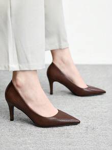 CUCCOO BIZCHIC Giày cao gót mũi nhọn mỏng màu đỏ tía dập nổi đơn giản dành cho nữ, giày cao gót nữ thích hợp đi làm, dự tiệc, đi lễ. - Gỗ đỏ - Xem 4