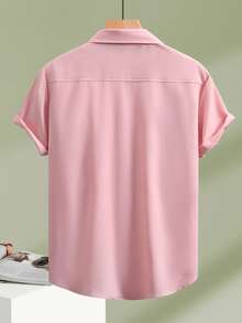 Manfinity Homme Solid Color Front Button Summer Casual Short Sleeve Shirt (Printed Irregular) - Coral Pink - View 2