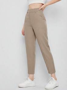 EURMUSE Women's Solid Color Simple Daily Suit Pants  - Beige - View 4
