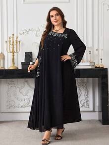 Modelyn Plus Size Embroidered Dress, Elegant For Evening Party And Formal Occasions - Black - View 6