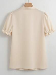 Franclia 女士白色休闲衬衫，珍珠领饰，蕾丝拼接花瓣袖，适合日常穿着、通勤、外出、下午茶、约会、度假等场合。荷叶边袖衬衫，珍珠领衬衫，奶油色衬衫，优雅衬衫，蕾丝细节衬衫，女士上衣，优雅衬衫，女士蕾丝衬衫，荷叶边衬衫，女士上衣和衬衫，女士衬衫，女士办公室工作服，女士衬衫，优雅高贵泡泡袖衬衫，蕾丝衬衫，韩版衬衫 - 米色 - 查看 2