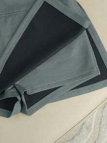 Franclia 时尚新款绒面高腰修身A字开衩短裙，女士春秋季 - 灰色 - 查看 4