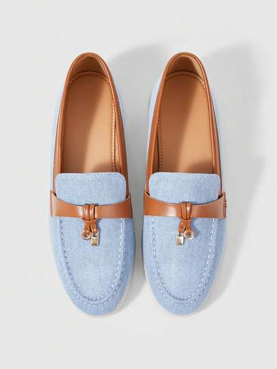 Sleekvia Women Shoes Fashionable Light Blue Fabric Building Color Comfortable Commuting Women's Flat Loafers Women's Flat Shoes Suitable For Outdoor Shopping And Work Daily Versatile Women's Shoes