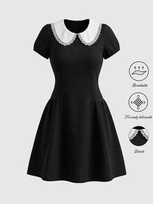 Rina Fox Women's Black Patchwork Contrast Color Mini Dress - Black - View 3