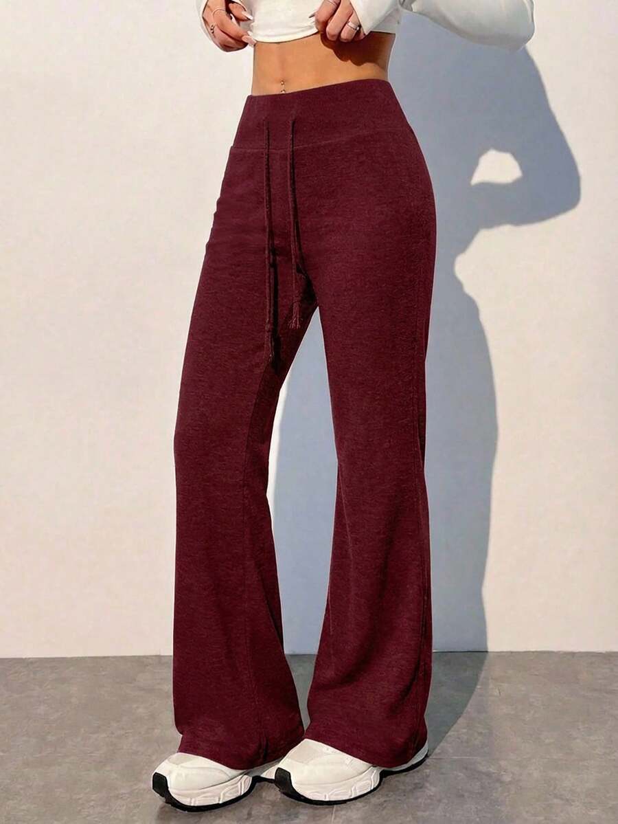 EURMUSE Women's Drawstring Waist Flare Leg Sweatpants - Burgundy - View 1