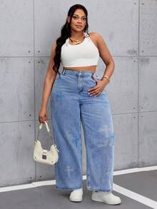 Slaydiva Jeans casual e ampi con decorazione a croce di strass, adatti per uso quotidiano - Blu - Visualizzare 1