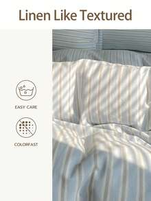 Cirelle 波西米亚条纹被套套装，米色/奶油色，特大号（2/3 件套） - 亚麻般柔软质感 | 1 个被套 + 1/2 个枕套（不含被芯），灰色条纹图案，透气农舍风格床上用品，100% 水洗棉条纹床上用品，特大号 - 彩色 - 查看 5