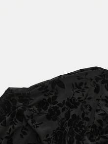 Maija Women's Elegant Black Floral Lace Patchwork Ruffle Metal Decor Long Sleeve T-Shirt,Autumn Party Night Casual Versatile See Through Mesh Top - Black - View 7