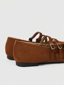 Sleekvia Women Shoes Spring Summer French Gentle Double Buckle Mary Jane Round Toe Flat Bottom Suede Shoes Dating Afternoon Tea Wear - Brown - View 9