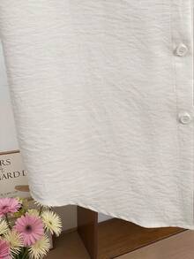 GlowEve 女士休闲日常通勤简约百搭骑士刺绣卷边袖衬衫，夏季 - 白色 - 查看 7