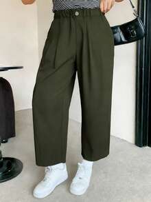 Dazy Plus Plus Size Women Elastic Waist Casual Harem Cropped Pants - Army Green - View 5