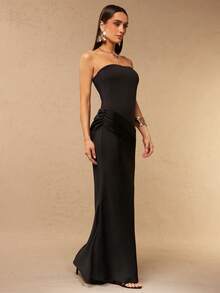 Silquee Vestido de punto y satén sin tirantes con parches, primavera/verano - Negro - Ver 7