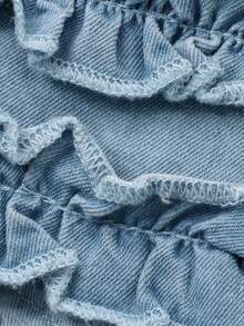 DAZY Young Girls Round Neck Sleeveless Denim Dress - Blue - View 7