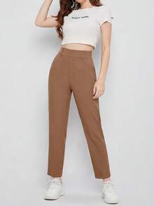 EURMUSE Women's Solid Color Simple Daily Suit Pants  - Mocha Brown - View 4