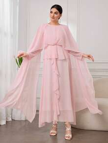 Al Najma French Design Ruffle Hem Flare Sleeve Women Dress - Pink - View 6